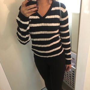 Ralph Lauren Cable Knit V neck striped Sweater szS